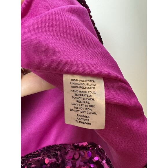 Leith Magenta Sequin One Shoulder Dress Glam Party Sparkle Coquette Maximalist M - Picture 3 of 7